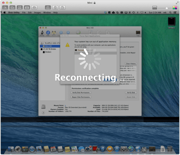 OS X Mavericks bug: Your system has run out of application memory