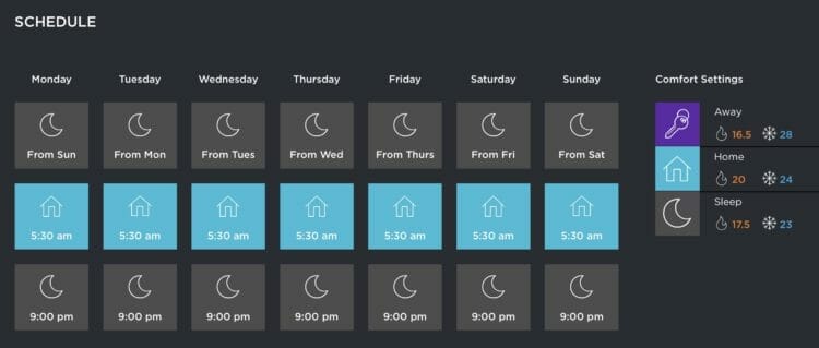 ecobee schedule and comfort settings