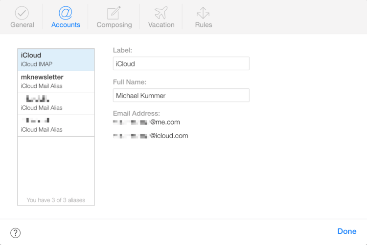 iCloud Mail Aliases