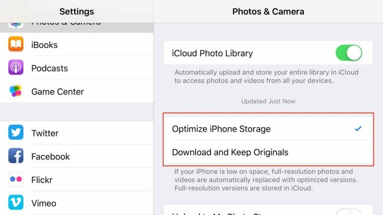 iCloud Photo Library: Do not delete photos from an iPhone to free up space