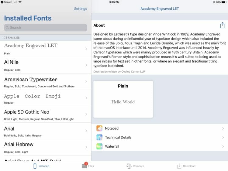 The new iFont 4.0 on iPad