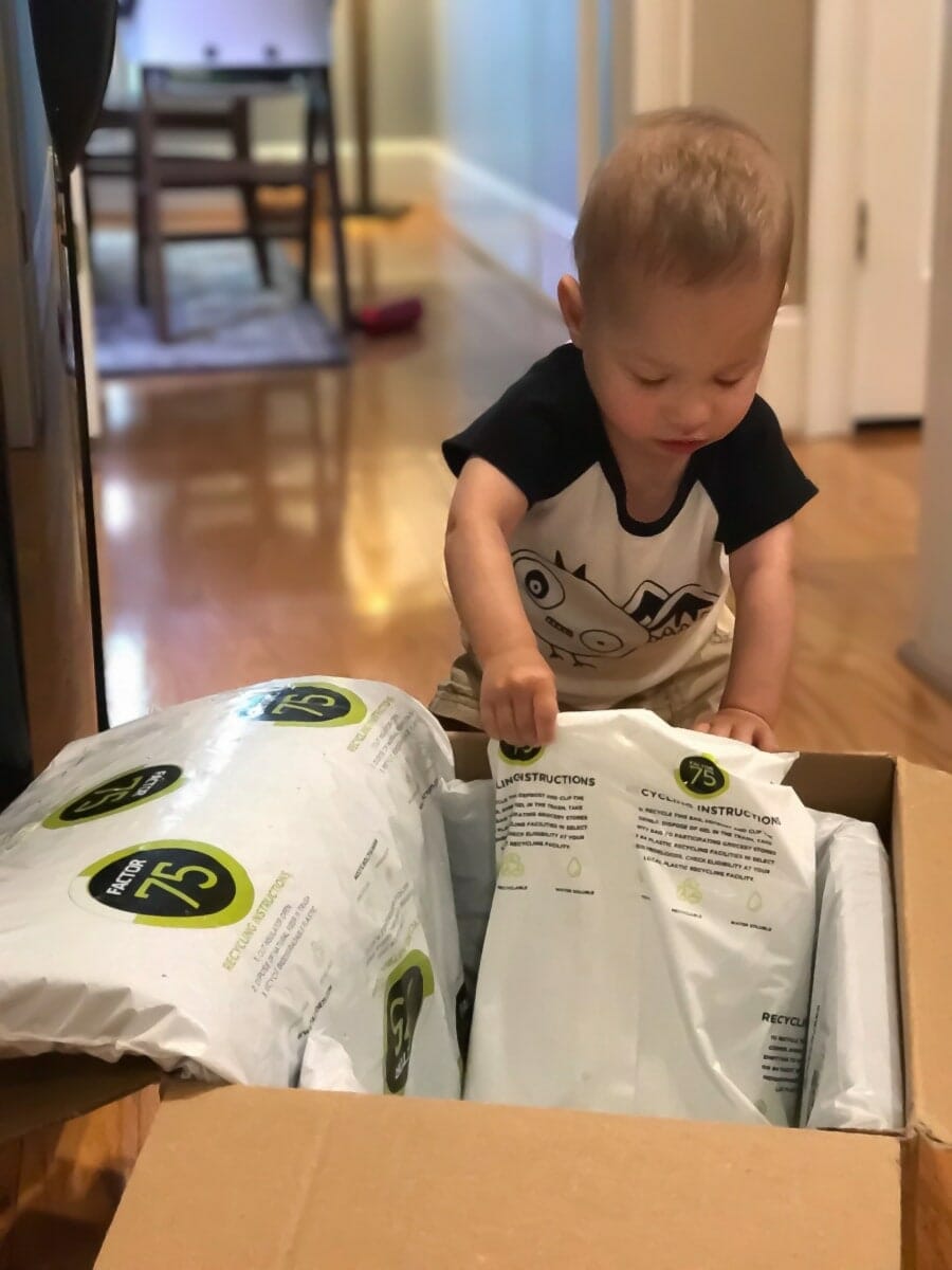 Factor 75 - my son Lucas digging into the delivery box