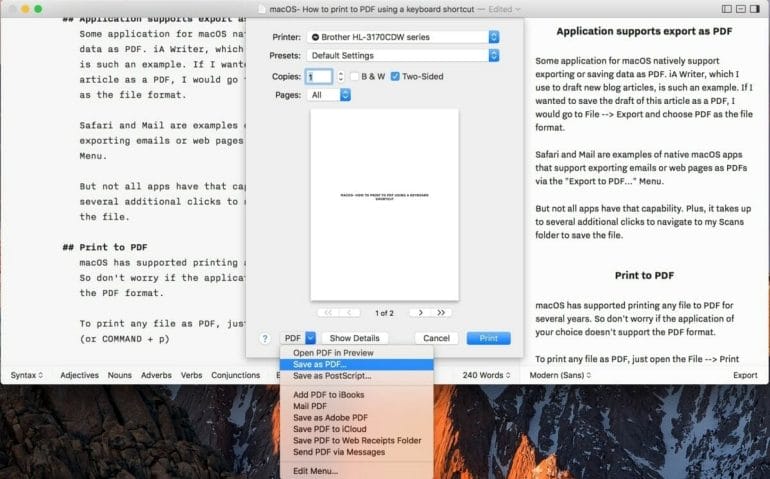 macOS: How to print to PDF via keyboard shortcut from any application