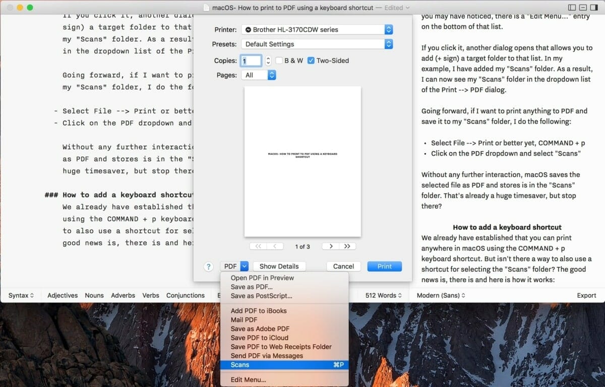 shortcut for search in a pdf mac