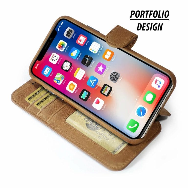 Burkley Leather Wallet Folio Case can prop up the iPhone for making FaceTime calls