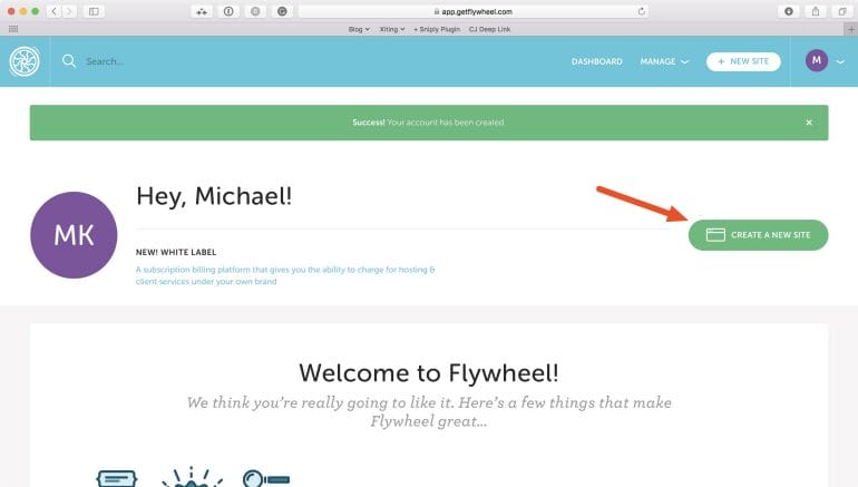 Flywheel - Create a new site