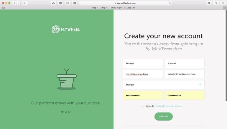Flywheel - Create a new account