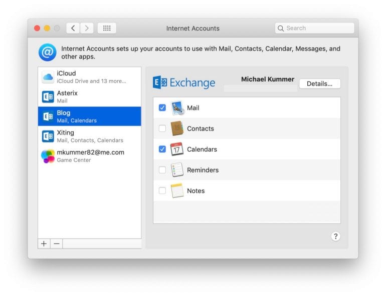 Internet Accounts in System Preferences
