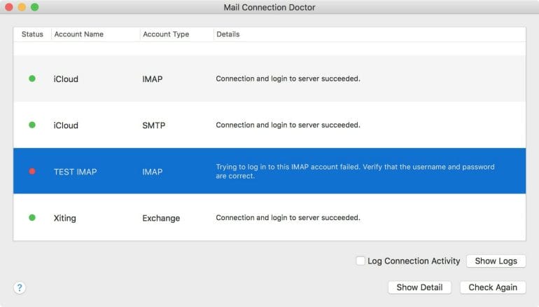 Apple Mail Connection Doctor