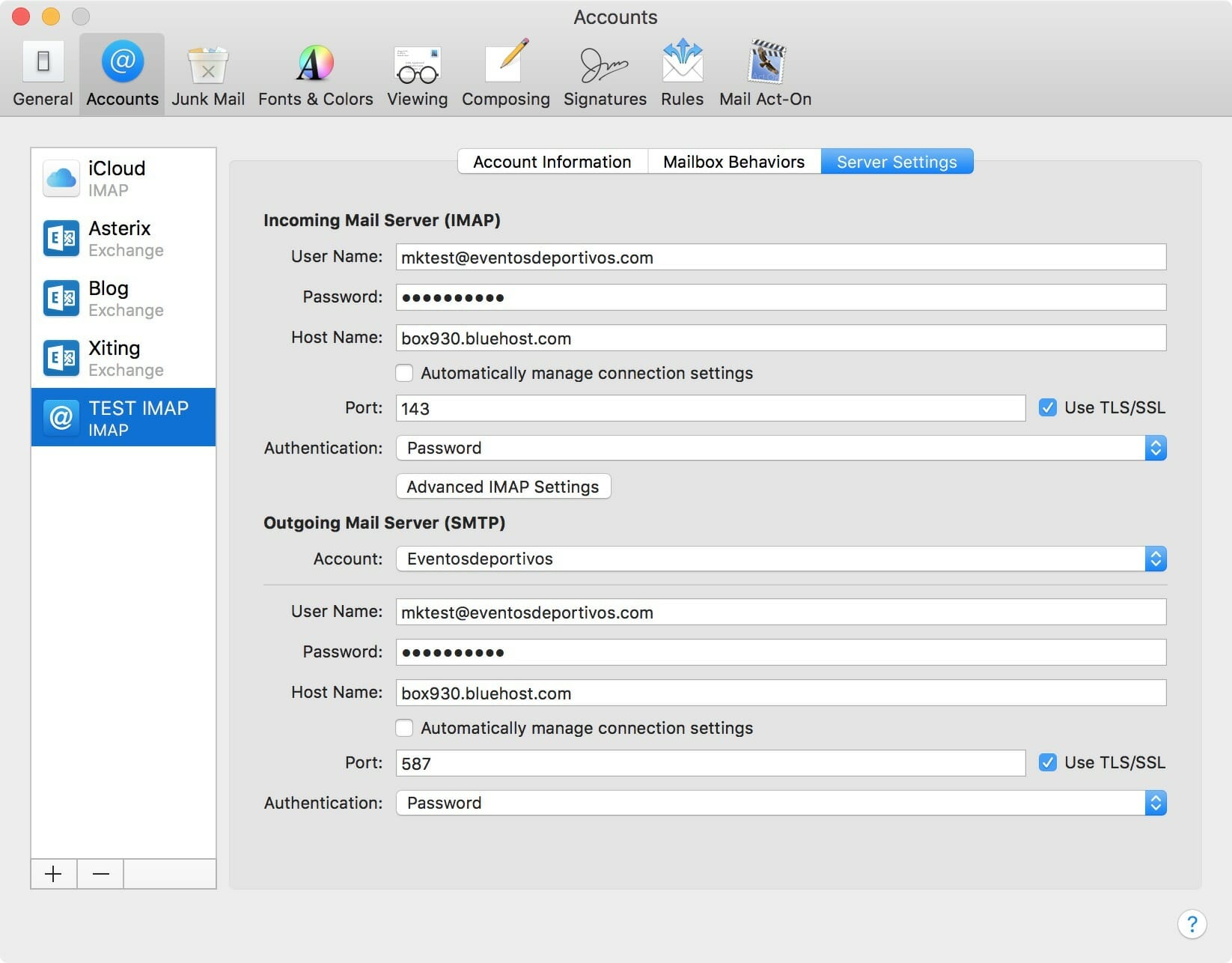 setting up mac mail outgoing imap server