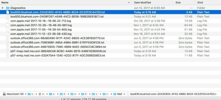 Apple Mail Finder location of diagnostics files
