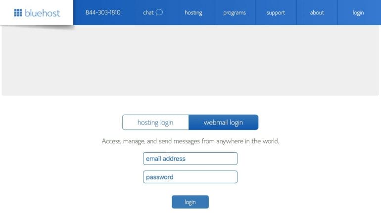 Bluehost webmail control panel