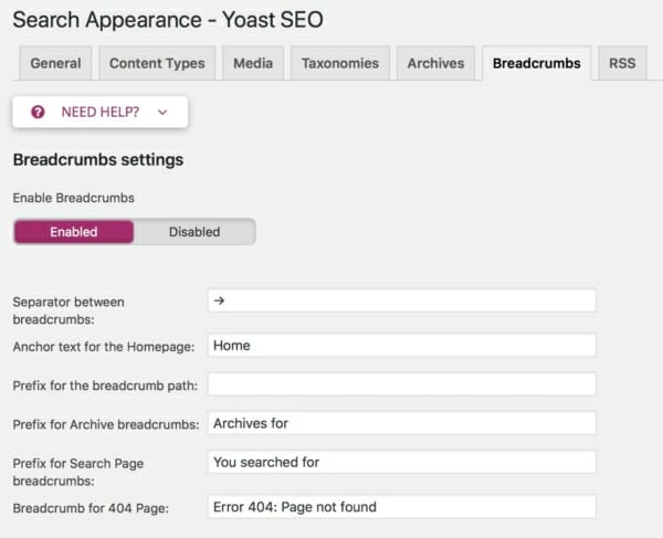 Yoast - Breadcrumb configuration