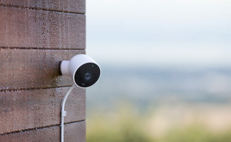 Nest Outdoor Cam mounted on brick wall