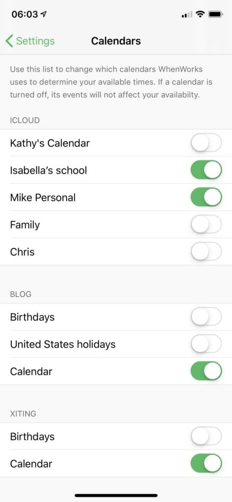 WhenWorks: Calendars Affecting Availability