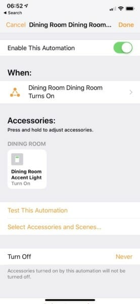 Home.app - Automation turn turn on lamp based on ecobee Switch+ status
