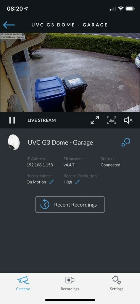 UniFi Video App - Live Stream
