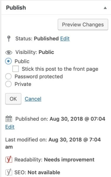 WordPress - Post Visibility Settings