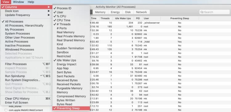 Mac - Activity Monitor - Apps that prevent Mac from sleeping