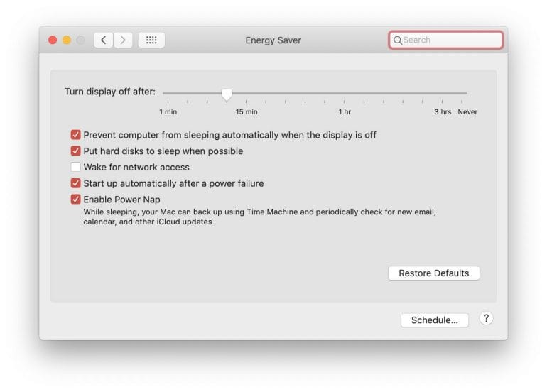 Mac Energy Saver settings