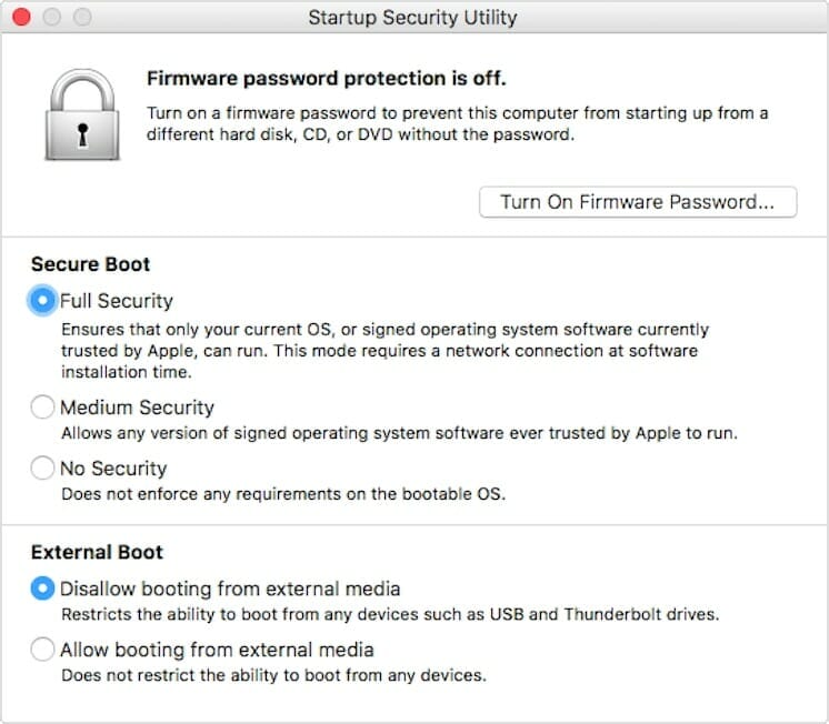 MacOS Startup Security Utility