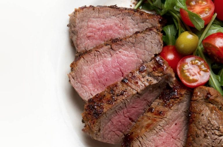 Carb30 food - lean protein in the form of red meat, with a side of vegetables.