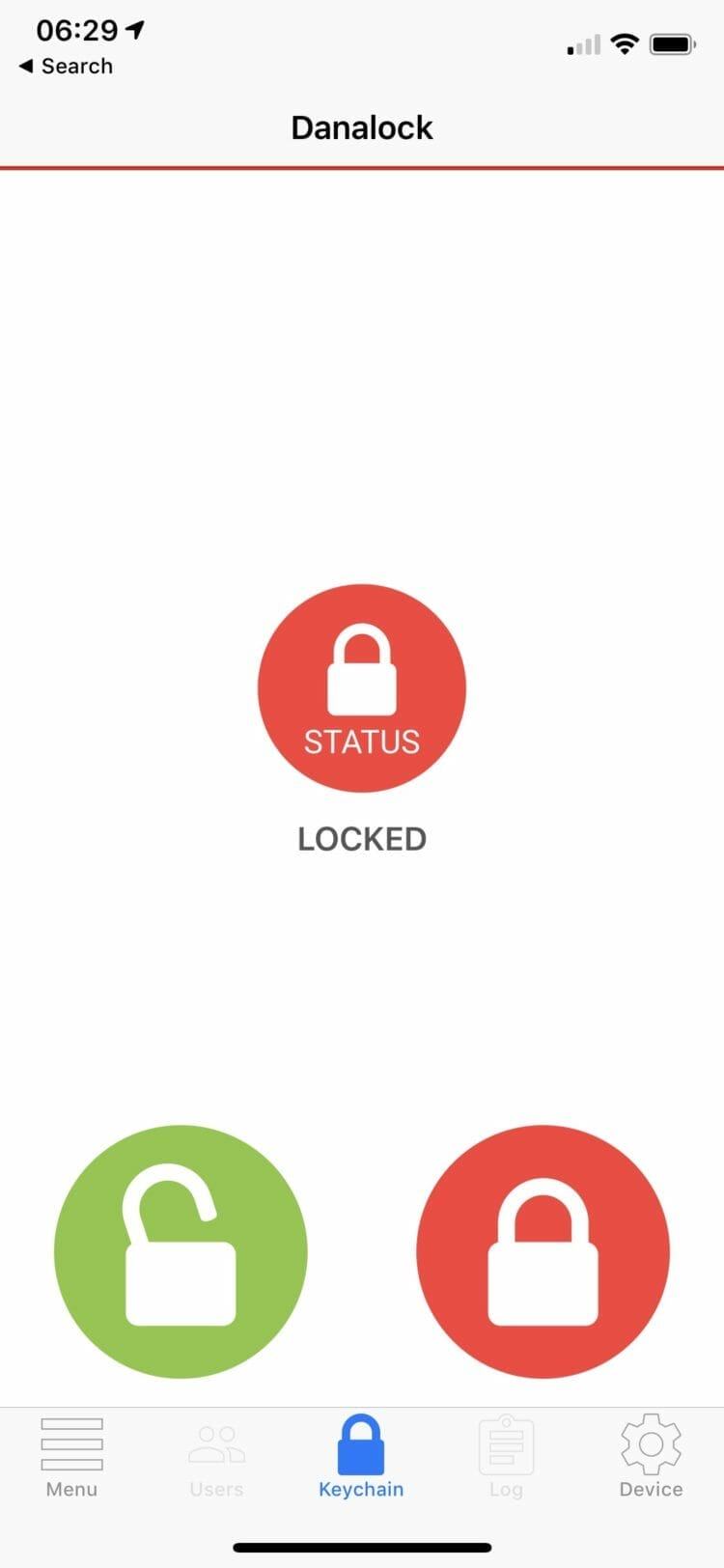 Danalock app - Home screen