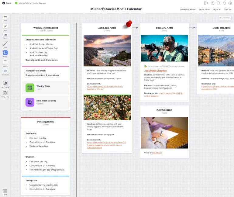 Milanote - Social Media Calendar