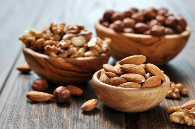 Almonds, hazelnuts and walnuts.