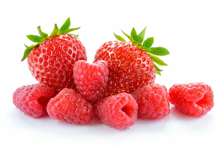 Raspberries and strawberries.