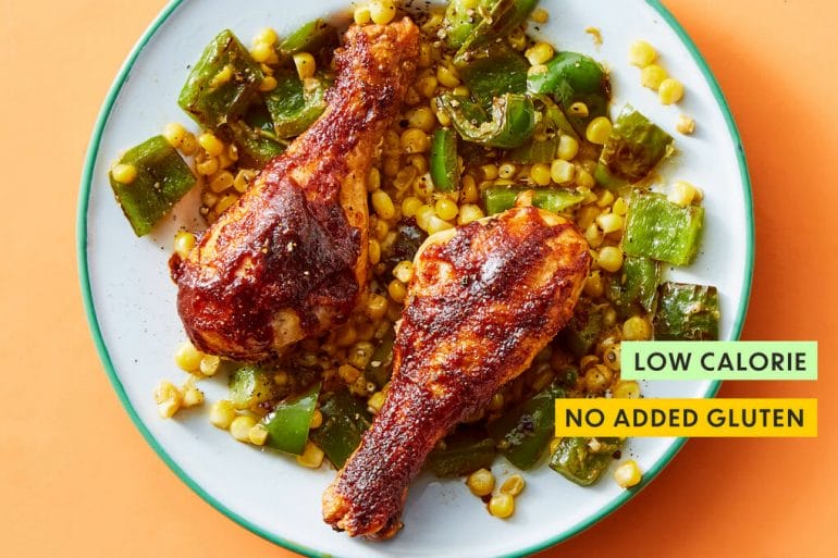 Taco-Spiced BBQ Drumsticks with Fresh Corn & Green Pepper