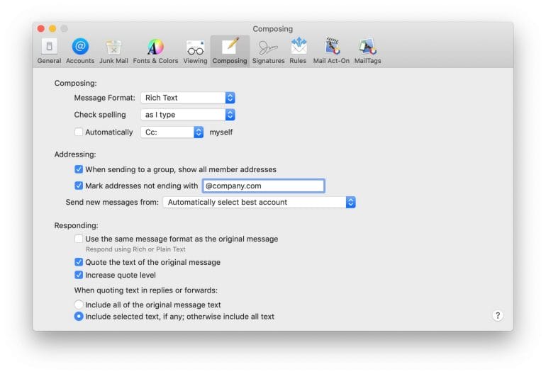Apple Mail settings