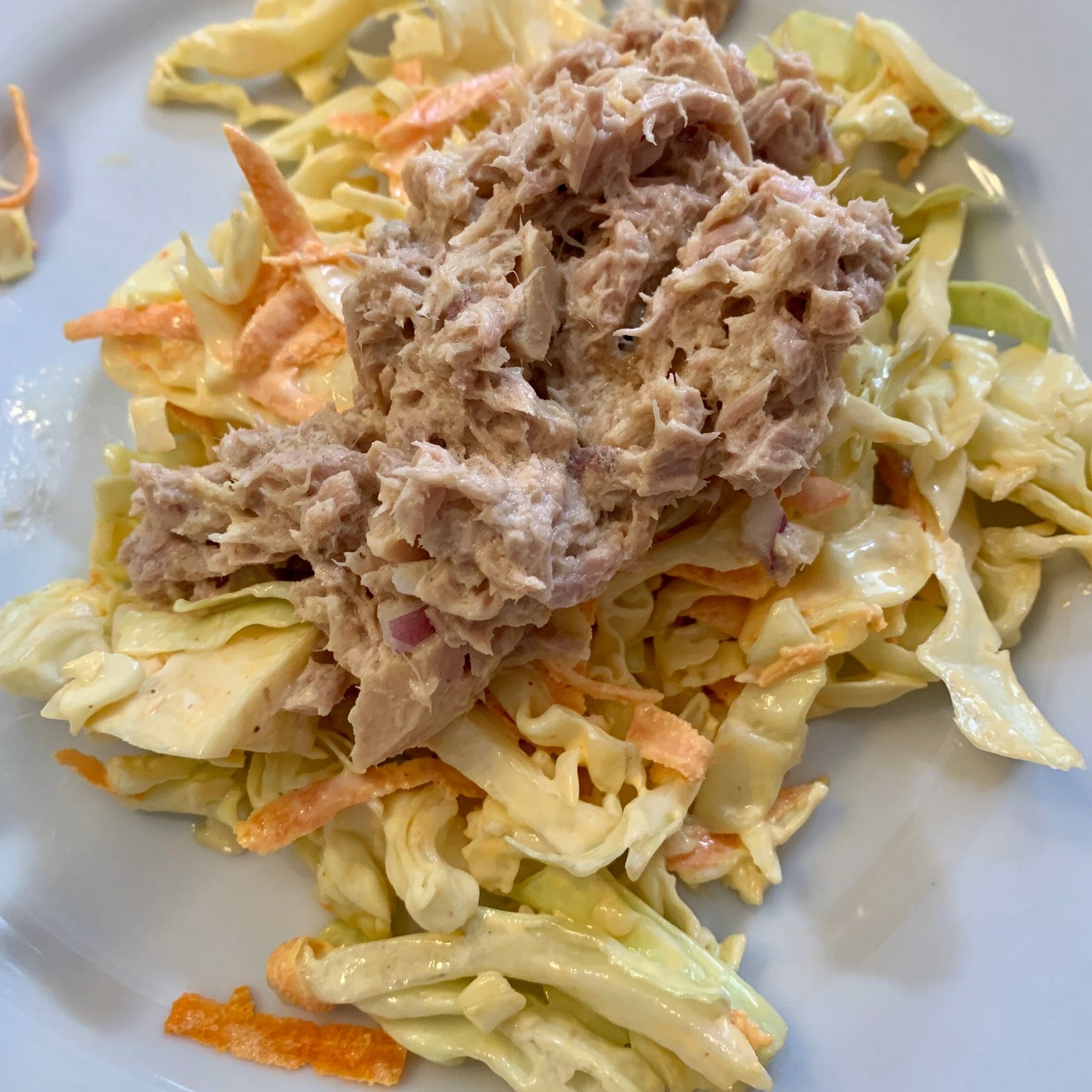 Cabbage with canned tuna, onions and avocado-oil mayonnaise