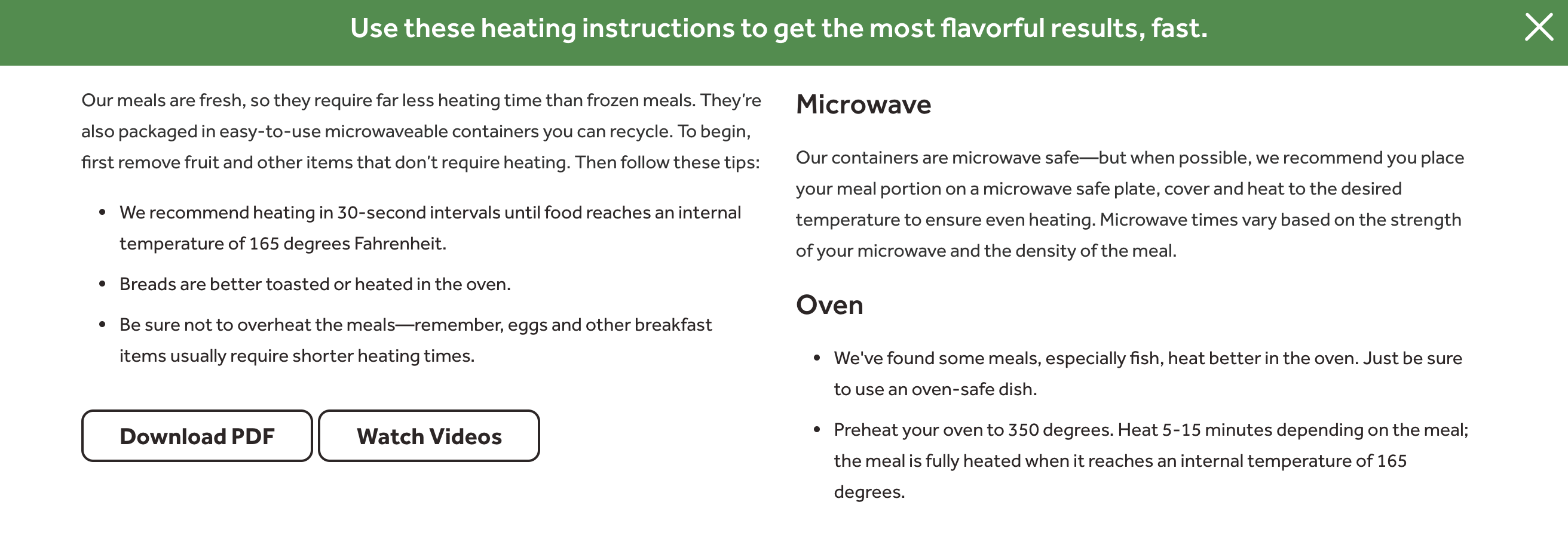 Fresh 'n Fit Meal Heating Guide