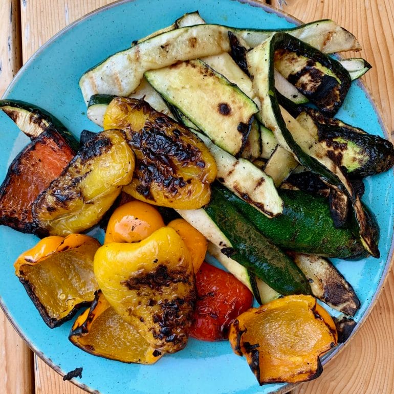 Grilled peppers and zucchini
