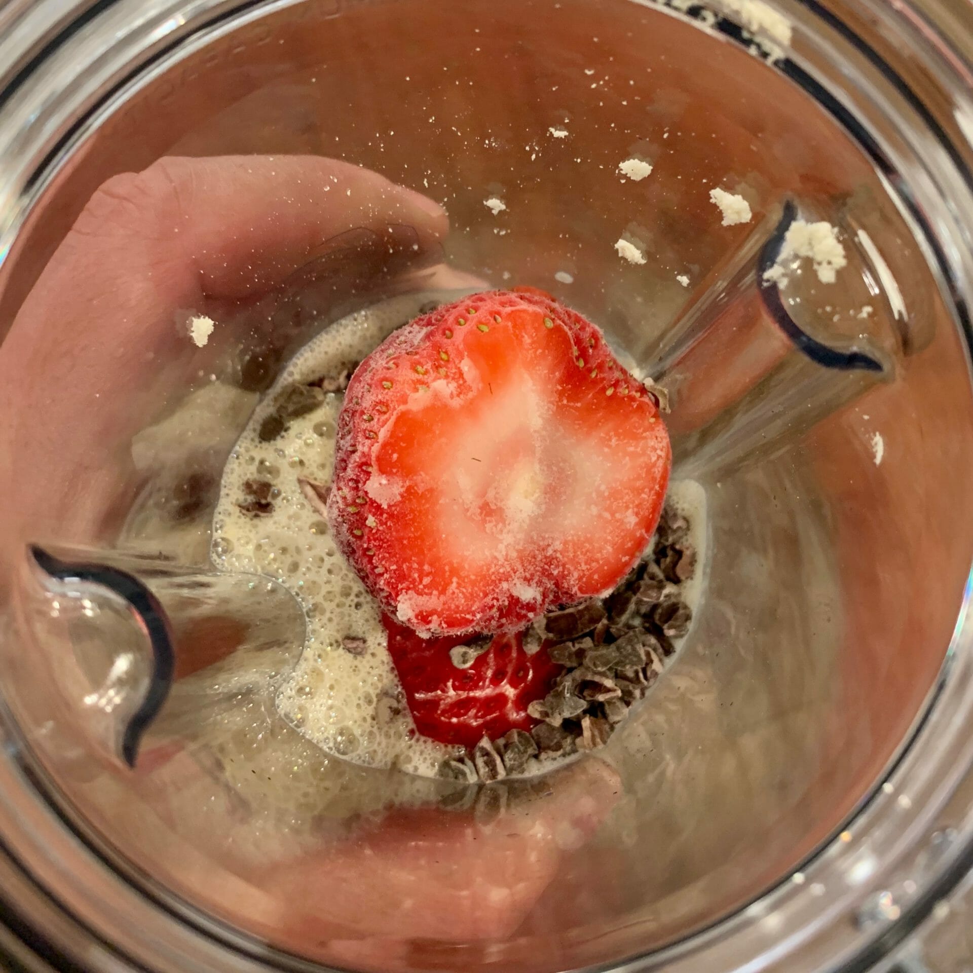 Keto meal replacement shake with strawberries and chocolate nips