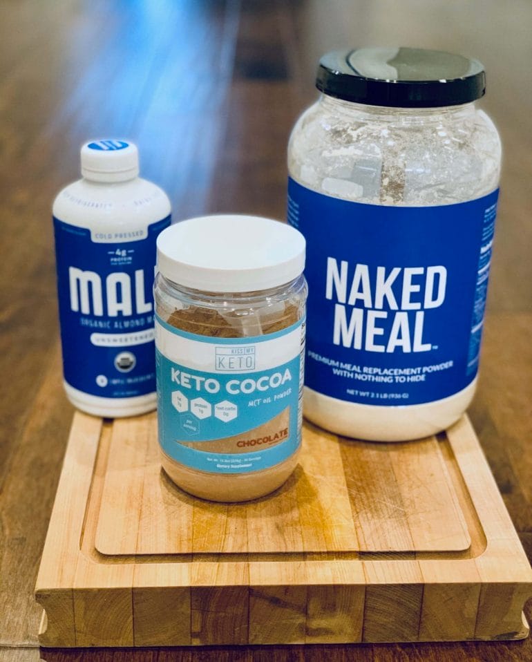 Simple ingredients: Naked Meal, Keto Cocoa and Almond Milk