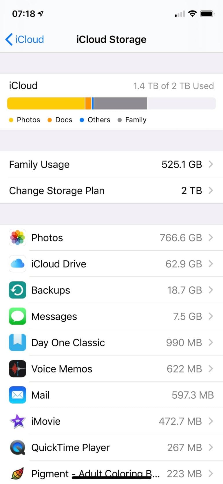 iOS 13 Settings > Apple ID > iCloud > Manage Storage