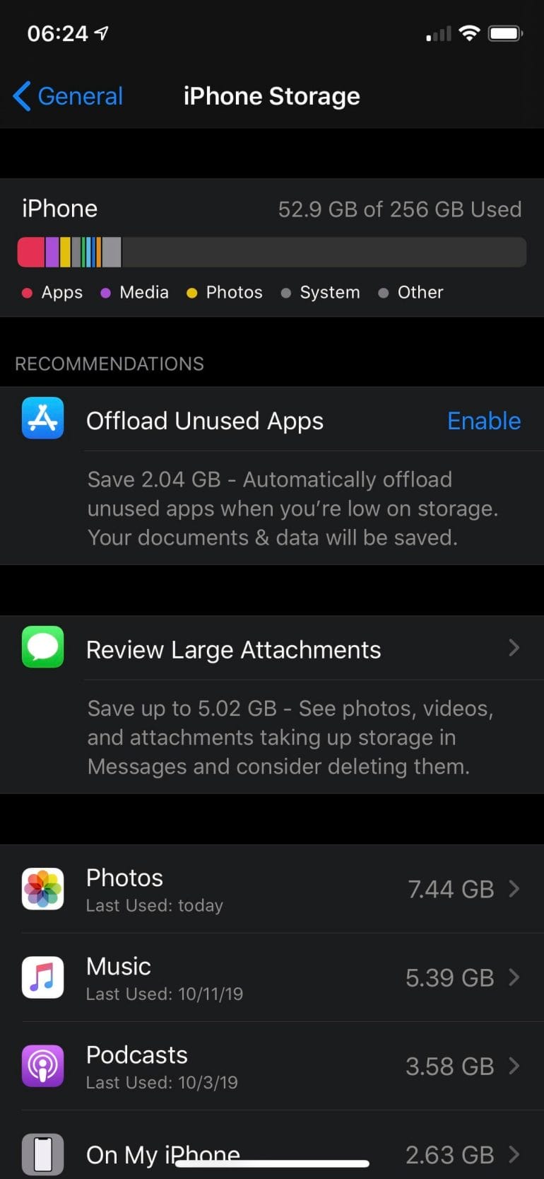 iPhone Storage: Offload Unused Apps and Review Large Attachments