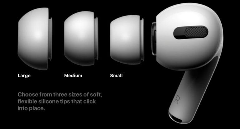 Different sized ear tips of the AirPods Pro