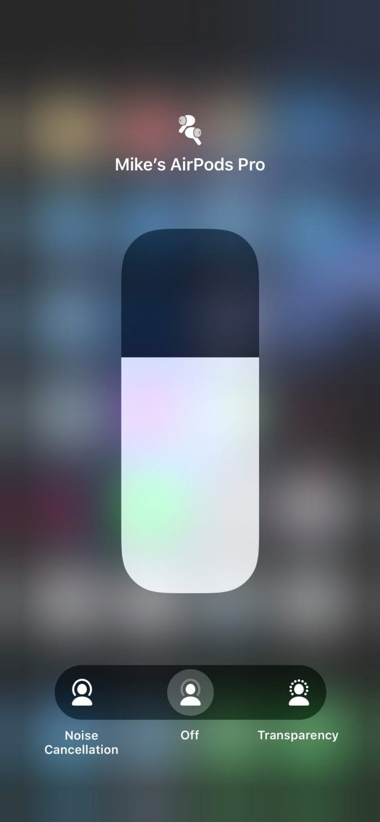 Switch between noise cancellation and transparency mode via Control Center