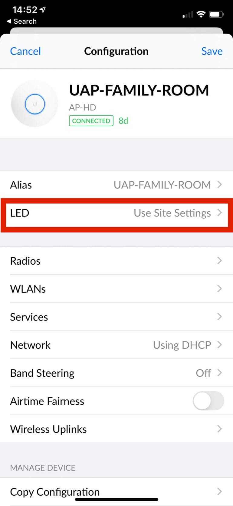 How to turn off the LED on the AP