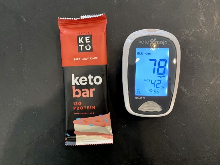 Blood glucose test before eating Perfect Keto bar
