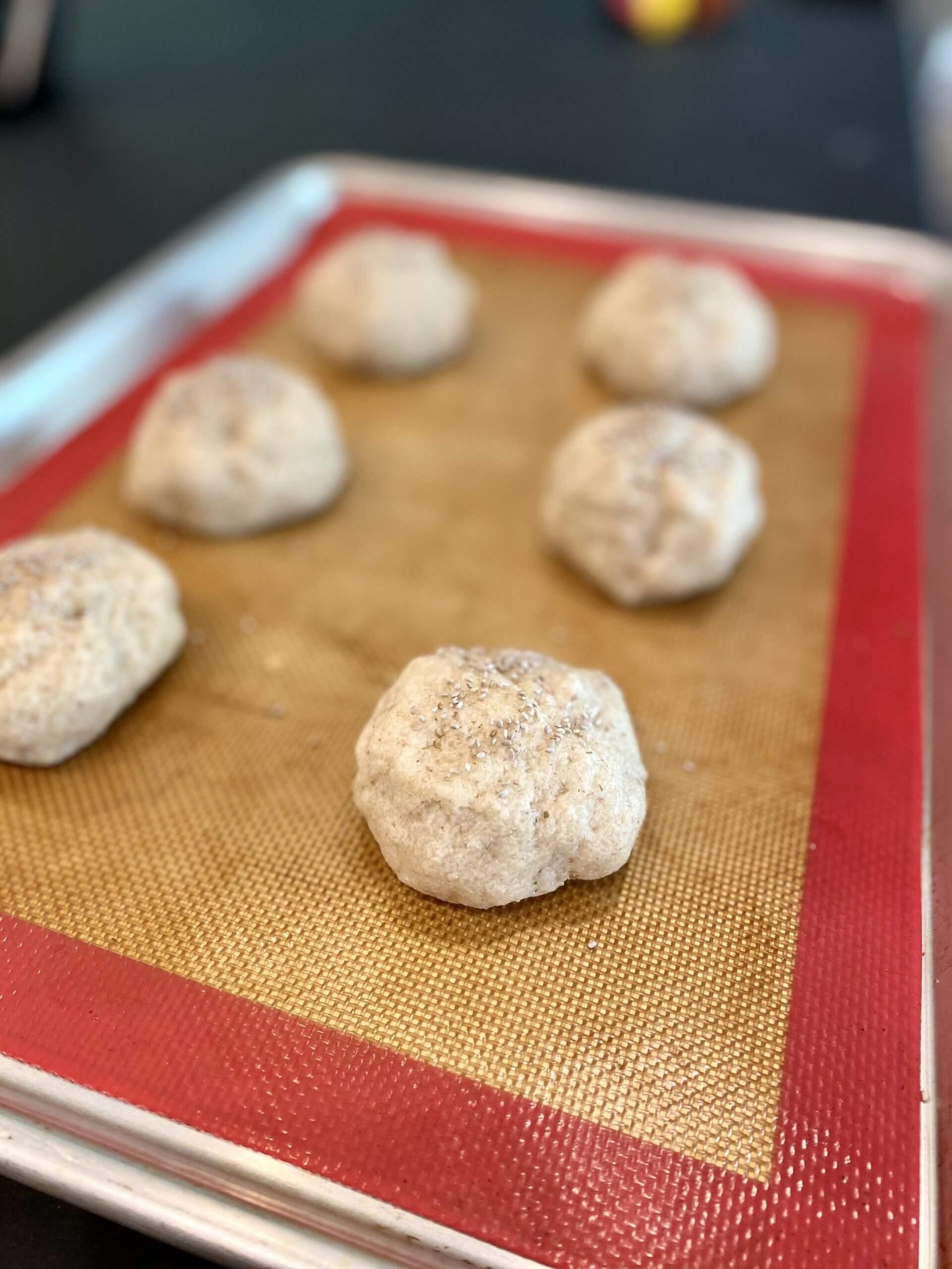 Keto bread rolls - dough on baking sheet - 2
