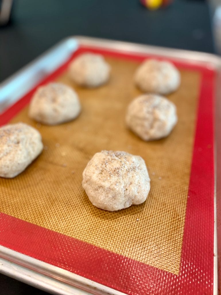 Keto bread rolls - dough on baking sheet - 2