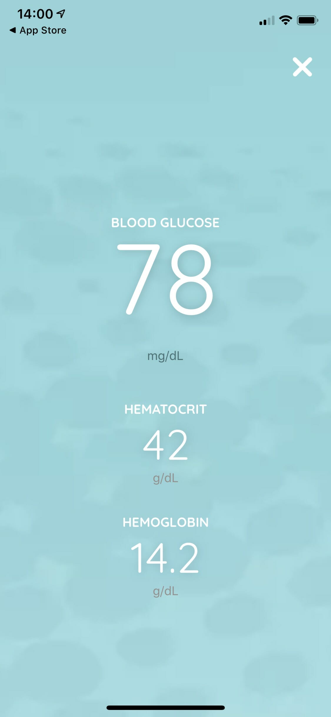 My blood glucose readings before starting the test.