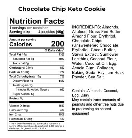 Perfect Keto - Chocolate Chip Keto Cookie - Label