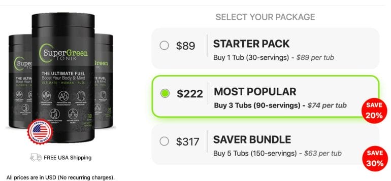 SuperGreen TONIK Pricing