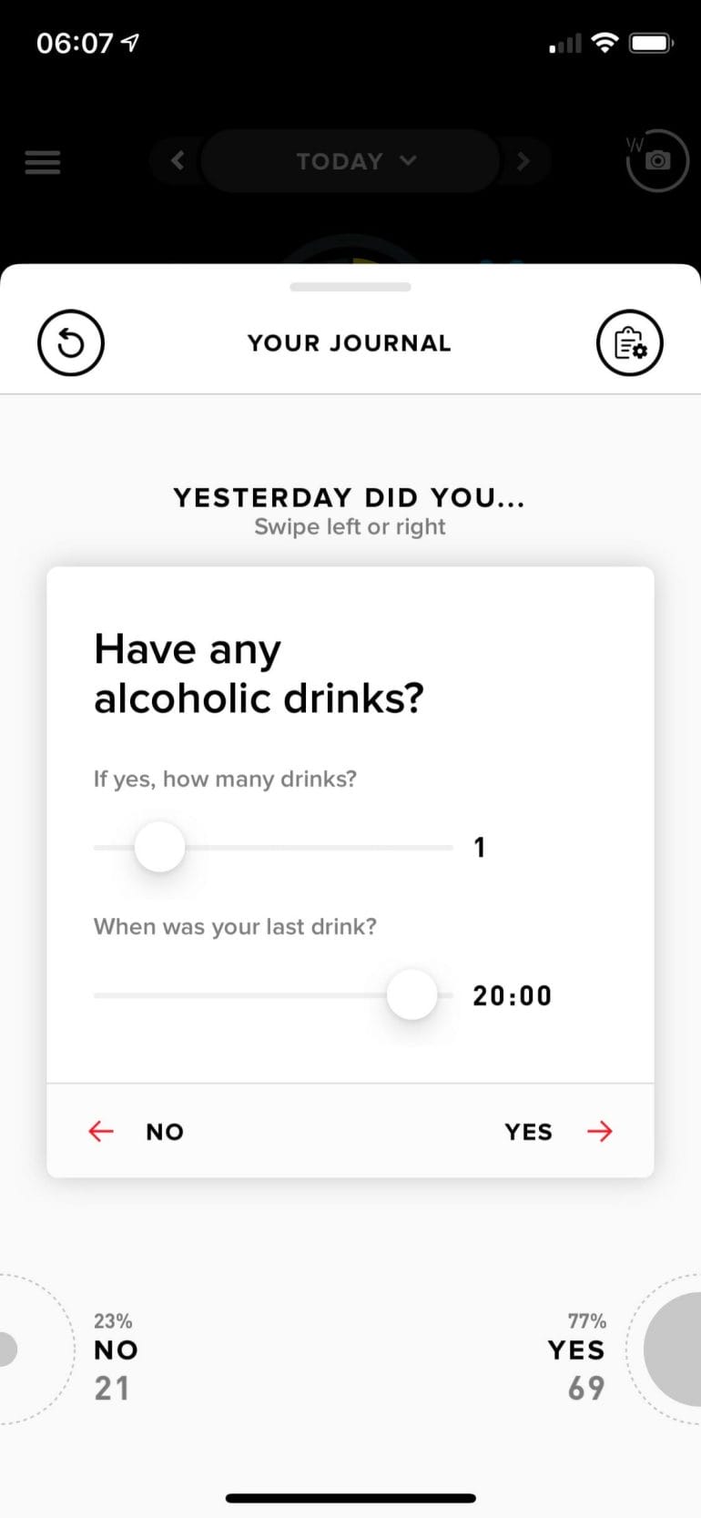 WHOOP Journal - Alcohol consumption