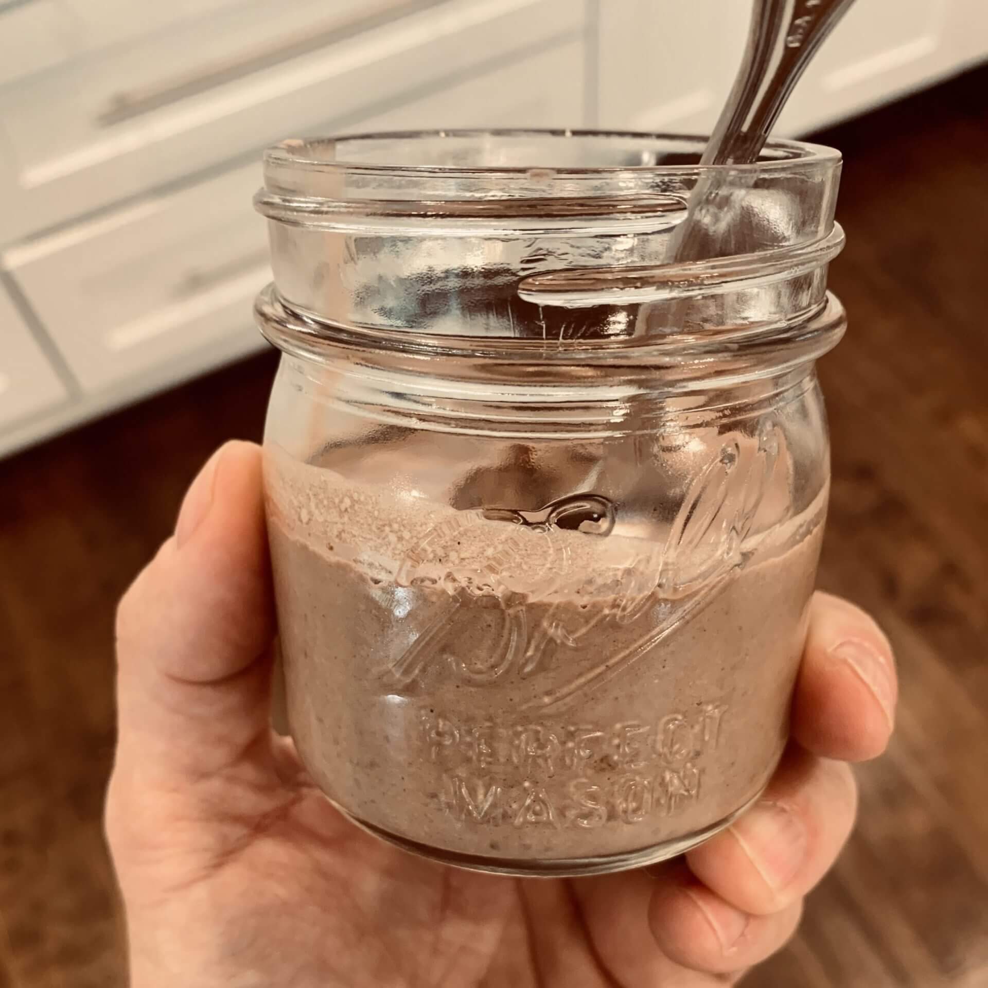 Keto coconut milk chia pudding with cocoa.